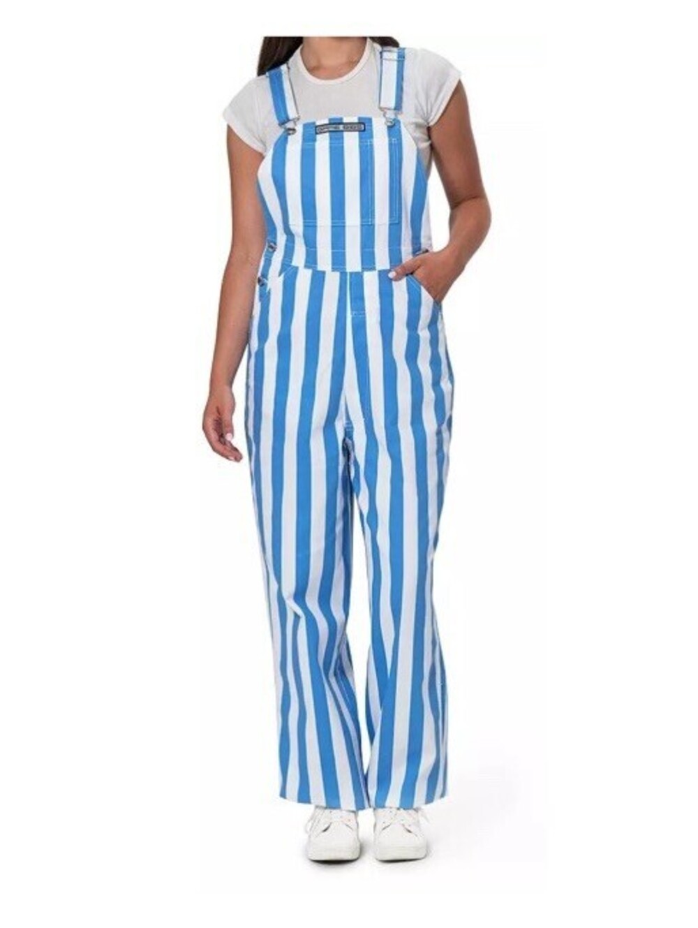 Game Bibs Adult Light Blue/ White College  Stripes Overalls Size Small $70